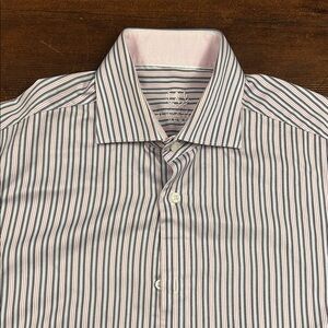 Bugatchi Uomo size 16/40 Men's Striped Dress Shirt - cuff links shirt Pink blue